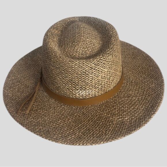Woven Sun Hat Brown Wide Rim Hat Band Panama Beach Spring Summer - Picture 2 of 6